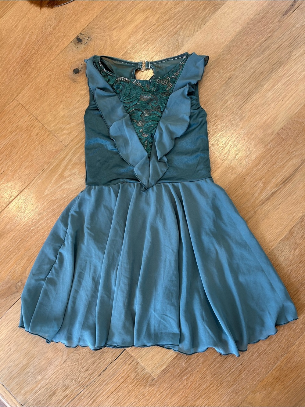 Weissman Teal Lace Ruffle Dance Dress